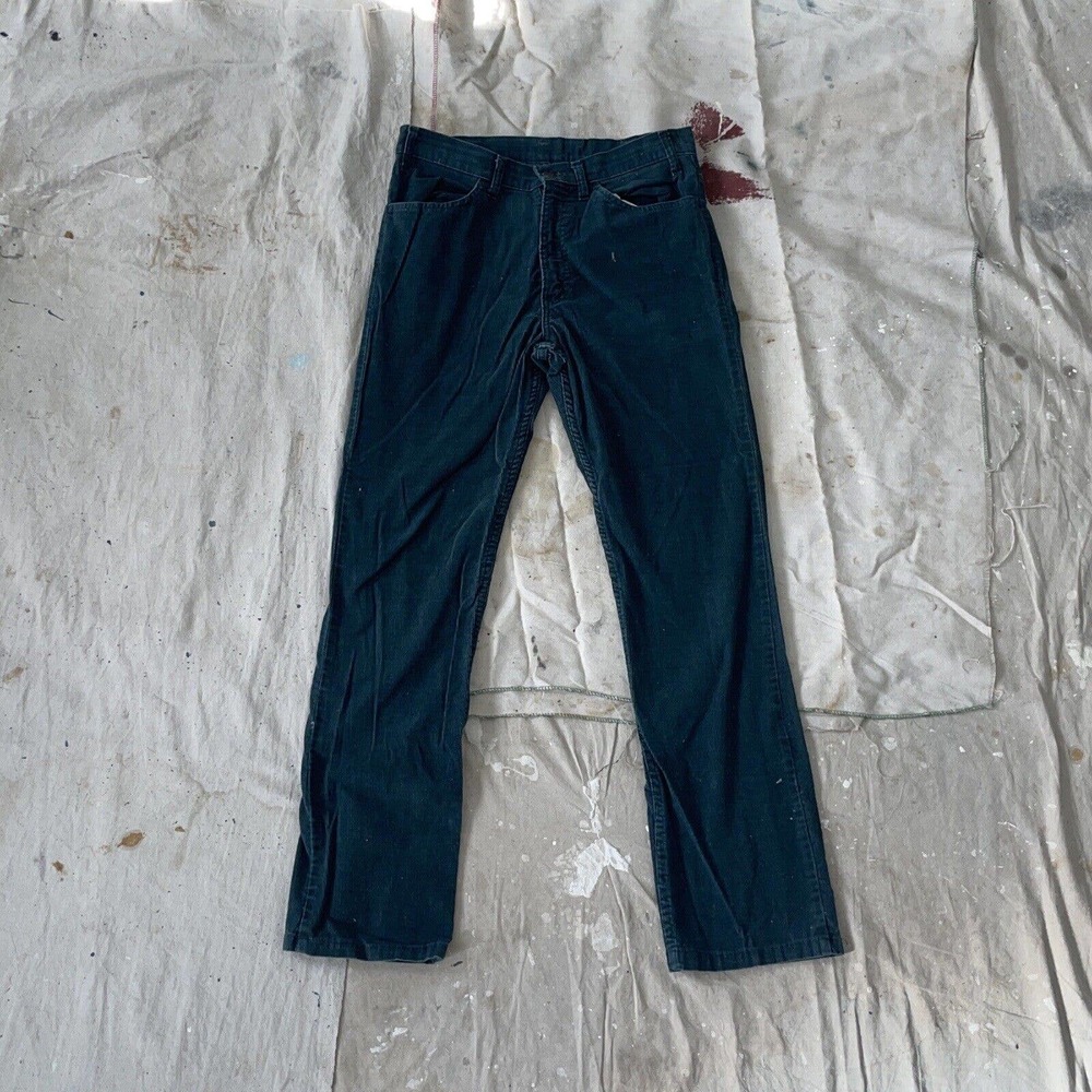 Vintage 1970s Forest Green Corduroy White Tab Levis Pants 32x32 Made In Usa